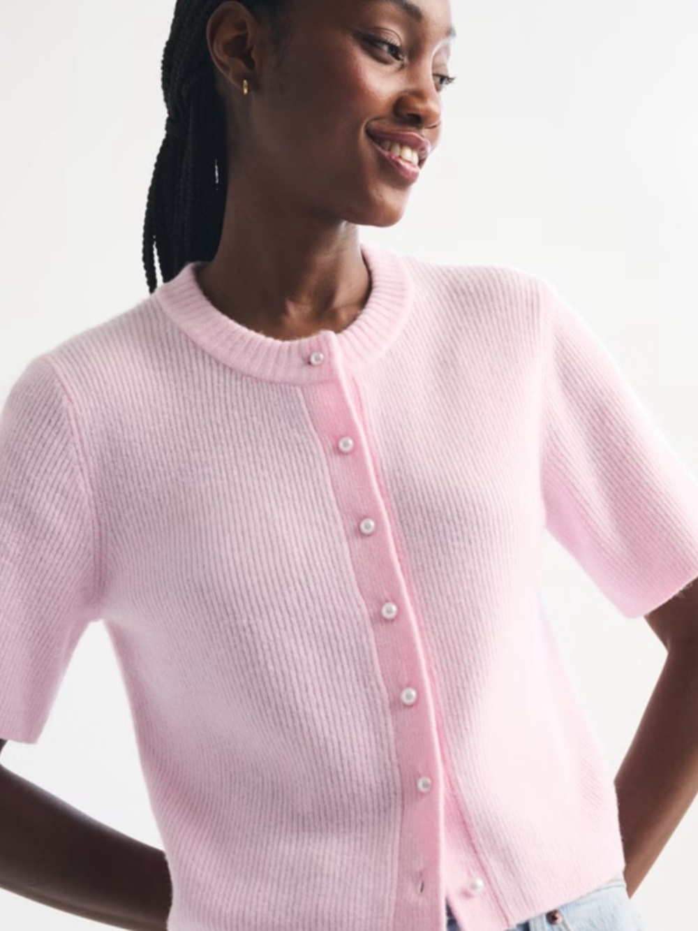 NWT Abercrombie & Fitch Short Sleeve Merino Wool Cardigan Pink